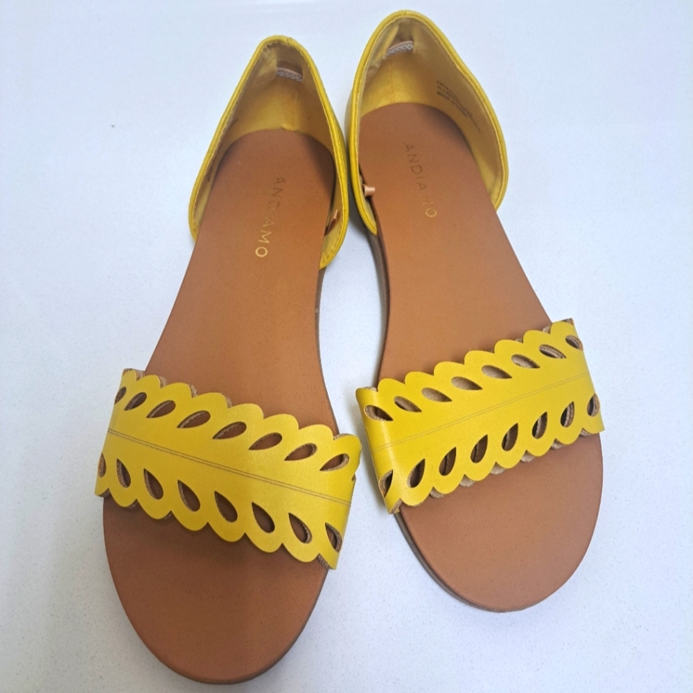 Yellow Open Toe Slip In Flat Sandals Brand New